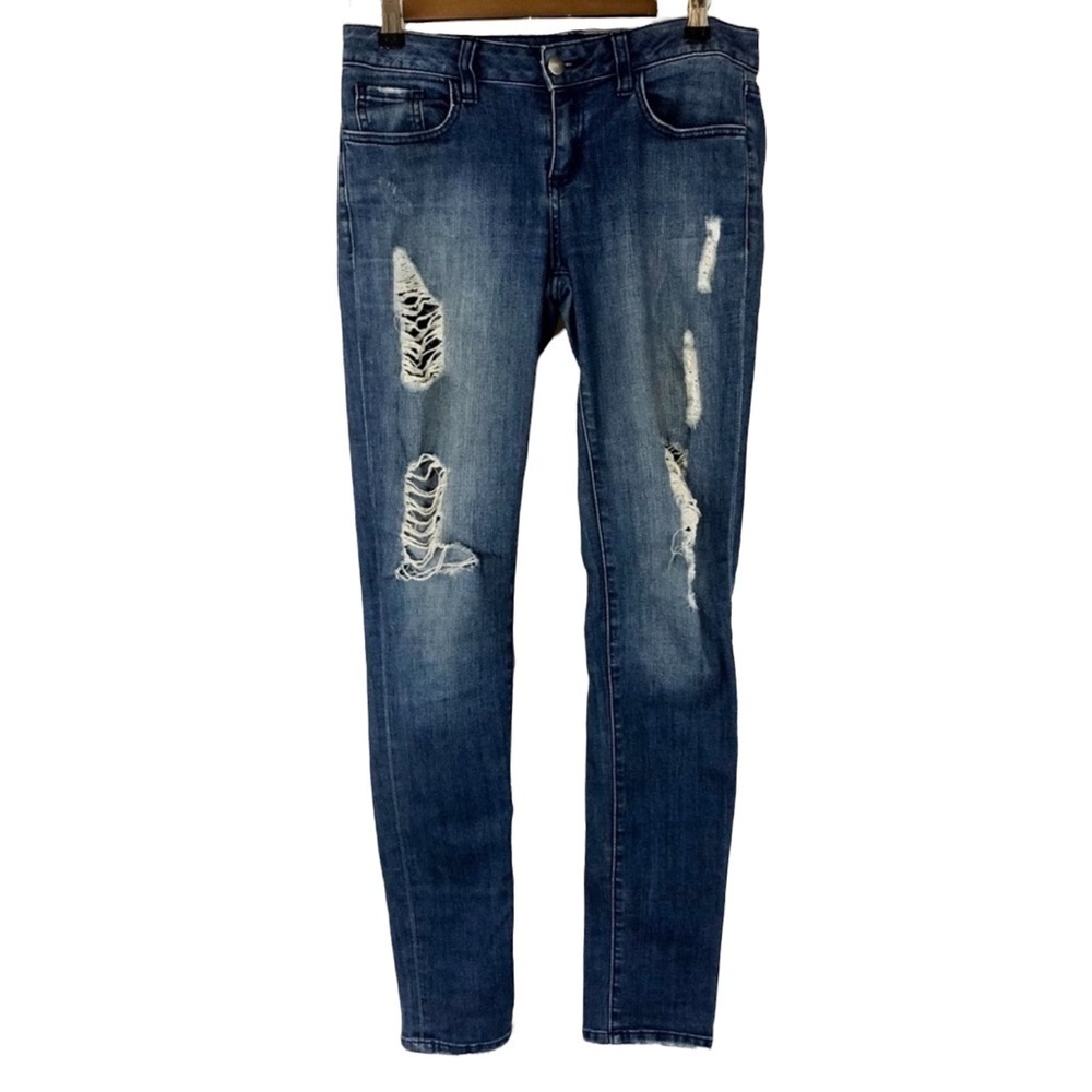 2.1 Denim Womens Distressed Ripped Skinny‎ Jeans 26 Medium Wash Blue